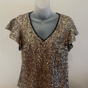 Draper James Gold Sequin V-Neck Blouse